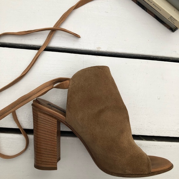 Alberto Fermani Suede Open Toe Stacked Heel Booties - Picture 6 of 13